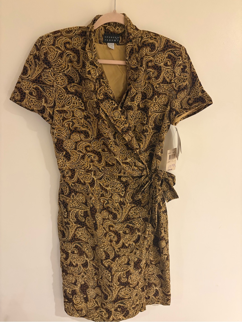100% silk Vintage-Inspired Paisley Wrap Dress - Gold & Black